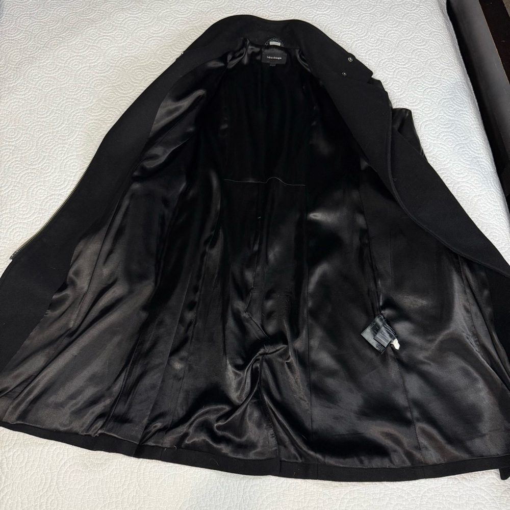 Mackage Dale Black Trench Coat with Leather Sleeves - Picture 11 of 16